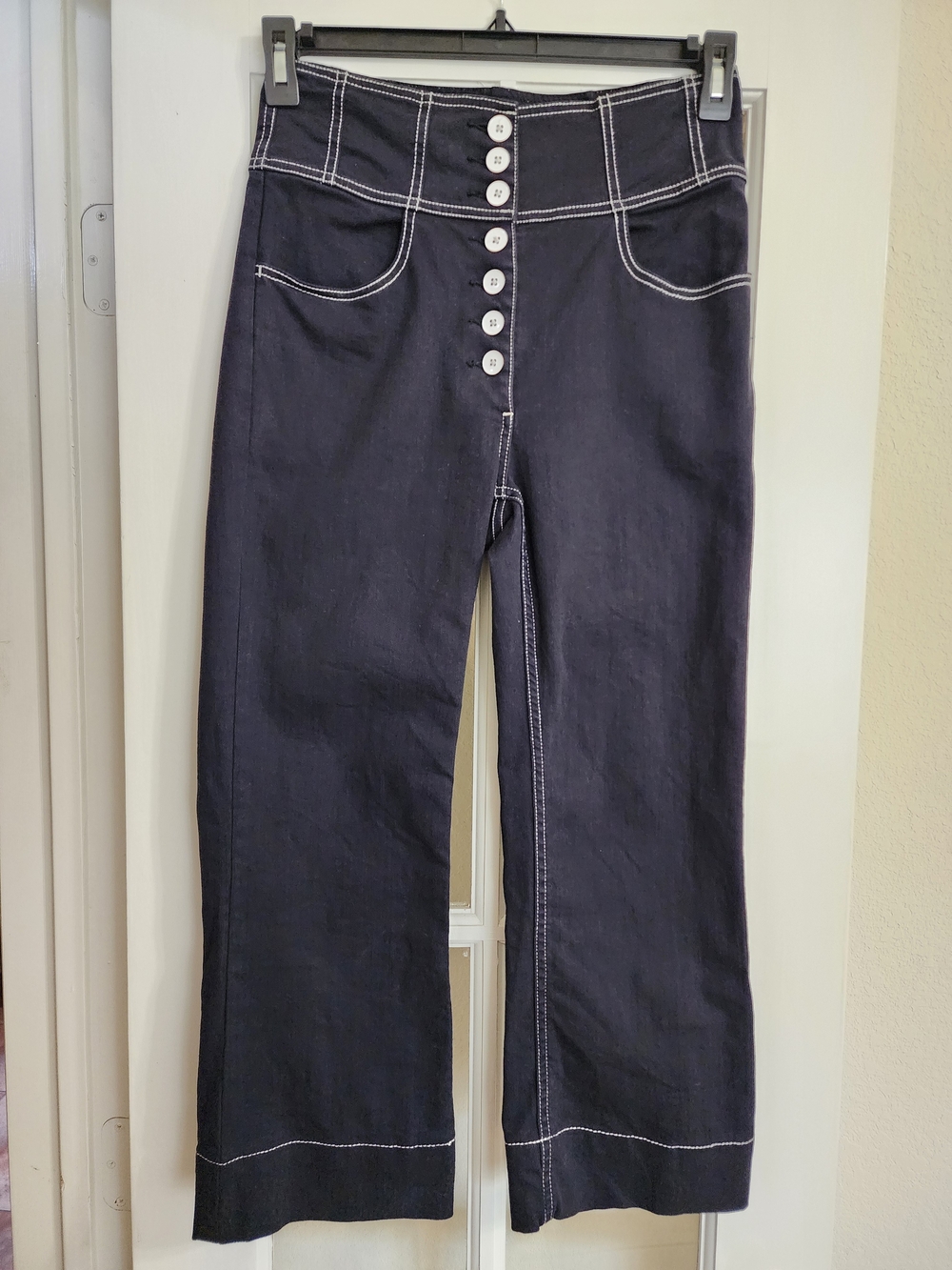 Ulla Johnson Ashton Sailor Pants Size 6 Navy Contrast Stitch Straight Leg